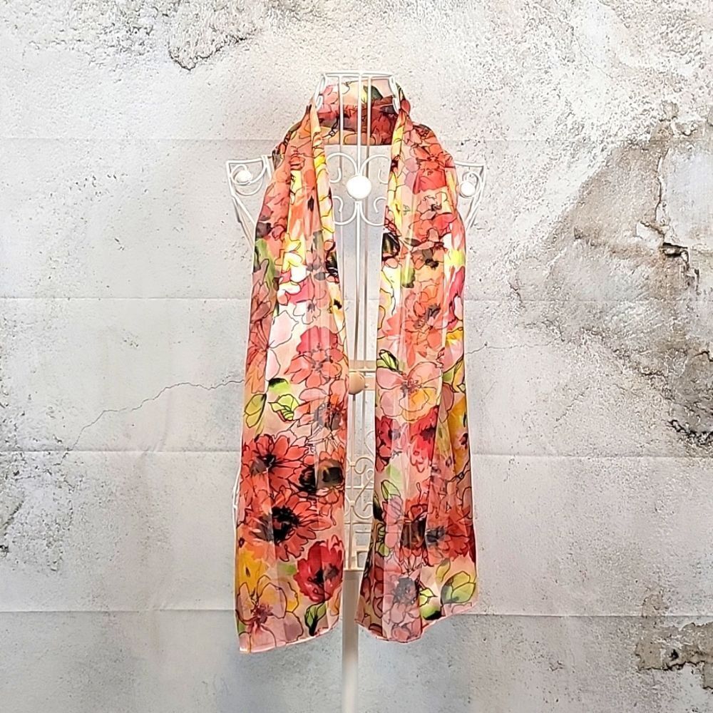Unbranded spring floral blossom scarf multicolored pinks and oranges